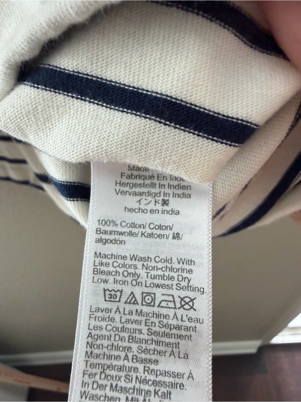 J. Crew Navy & White Striped Long-Sleeve Henley Top Blue Gingham Hem Size M - Picture 8 of 12